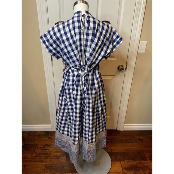 Comme Des Garcons Tao Blue & White Gingham Plaid Embroidered Dress Sz Small NWT - Picture 6 of 9
